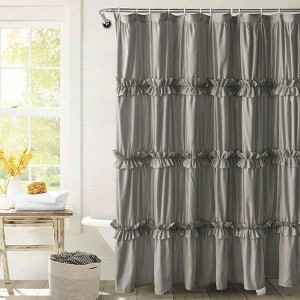 Farmhouse Ruffle Shower Curtain Vintage Ruffled Fabric Gray Decorative Elegant Bathroom Curtain 72x72 Inch - 1 of 4