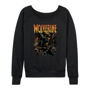 Women's - Marvel - Wolverine Comic Book Lightweight French Terry Wide Neck Long Sleeve Shirt - 1 of 4