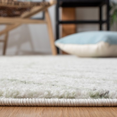 Ivory and Sage Geometric Hand-knotted Synthetic Square Rug