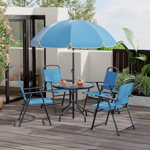 Patio Dining Set for 4 With Umbrella, Outdoor Furniture Set With 4 Folding Dining Chairs, Table Umbrella With Tempered Glass Top Dinings Table - 1 of 4
