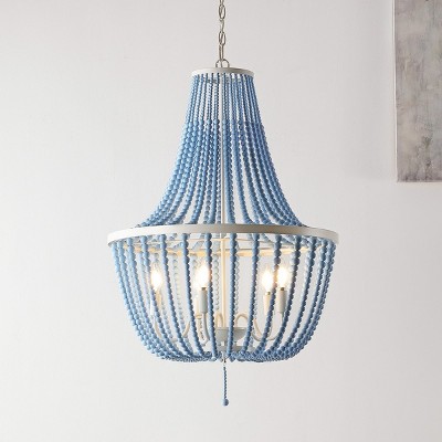 Elanie Cascading Blue Bead & White Metal LED Pendant Light