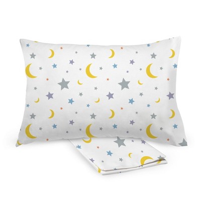 BreathableBaby Cotton Percale Pillowcase, For 13" x 18"/33 x 46 cm Toddler Pillow, Moons & Stars (2-Pack)