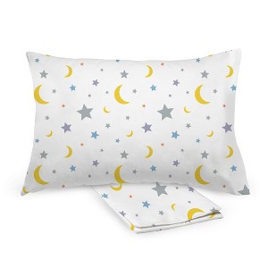 BreathableBaby Cotton Percale Pillowcase, For 13" x 18"/33 x 46 cm Toddler Pillow, Moons & Stars (2-Pack) - 1 of 4