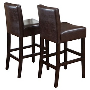 Set of 2 29.5" Lopez Leather Barstools: Upholstered, Wood Legs - Christopher Knight Home - 1 of 4