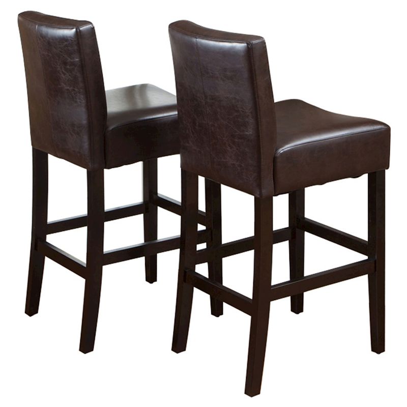 Set of 2 29.5&#34; Lopez Leather Barstools - Brown - Christopher Knight Home, 1 of 6