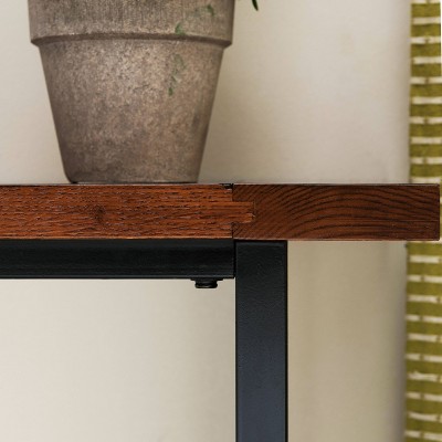 Mission Oak and Black Metal Console Table with Storage