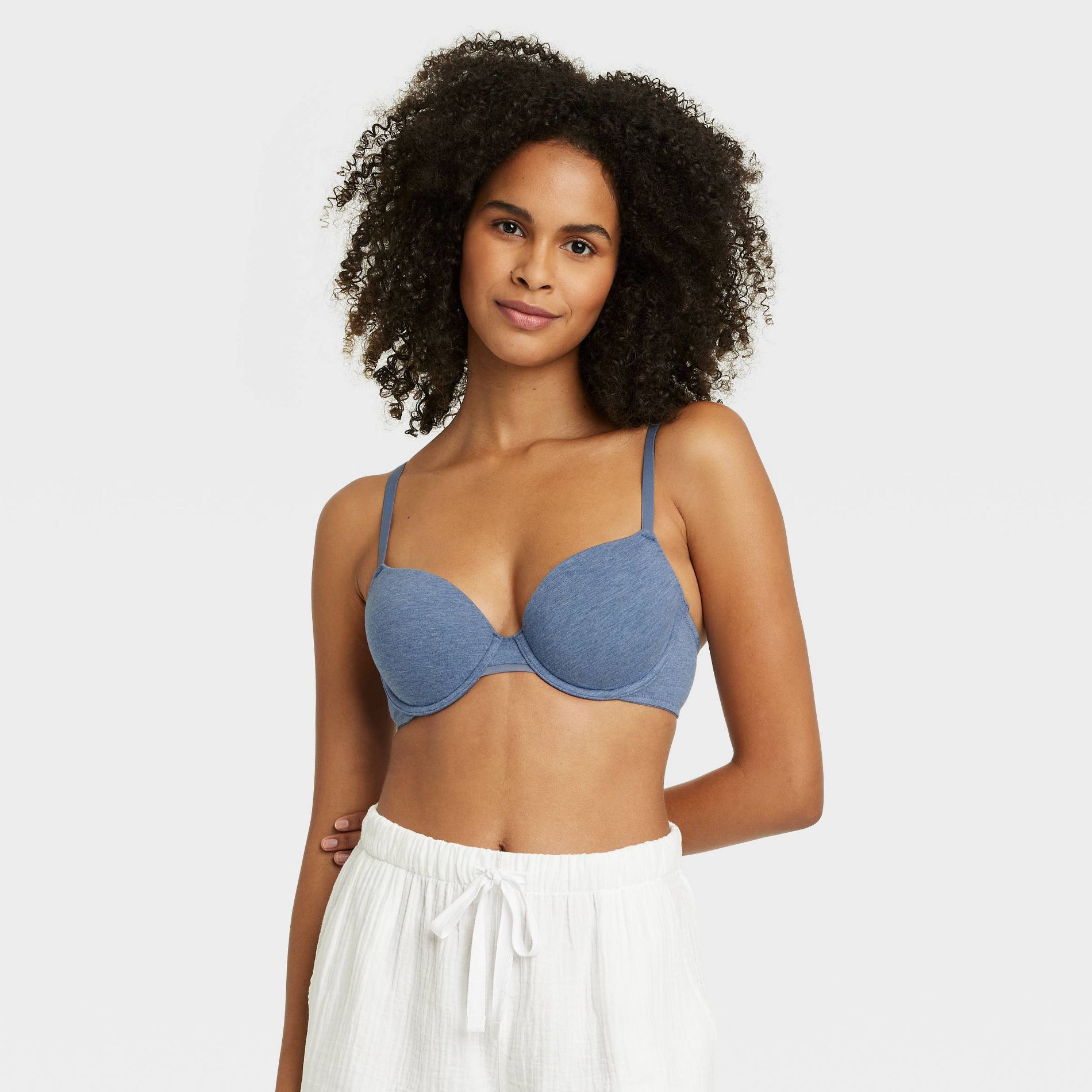 Women's Cotton Lightly Lined Demi T-Shirt Bra - Auden™ Navy Heather 34DD: Adjustable Straps, Underwire