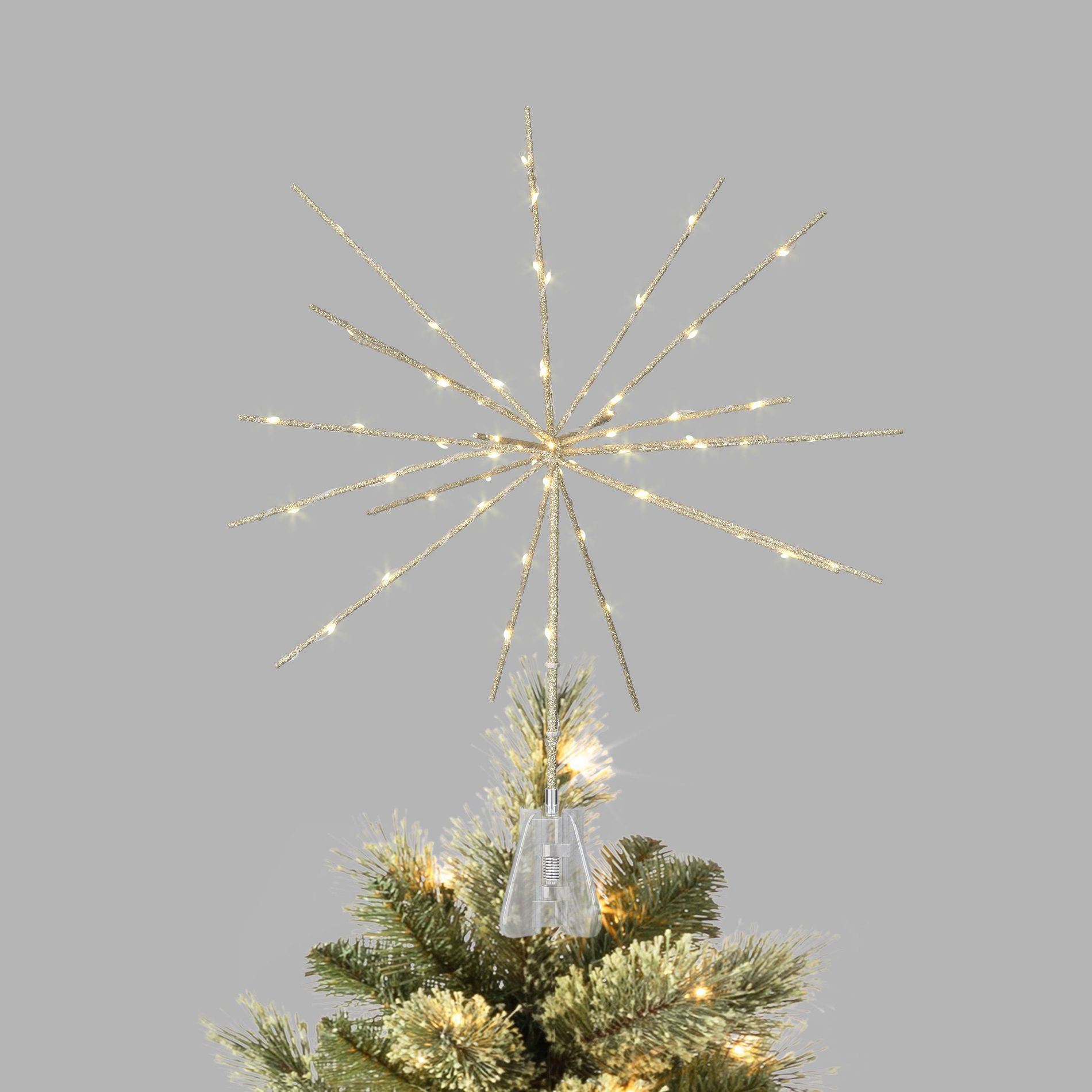 14" LED Lit Dewdrop Champagne Glittered Starburst Christmas Tree Topper with Warm White Twinkling Lights - Wondershop™