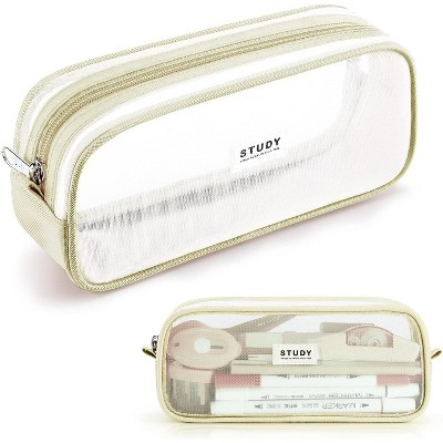 Fmeida Grid Mesh Pencil Case Large Capacity Pencil Case Big Pencil Pouch With Zipper Simple Stationery Bag Black