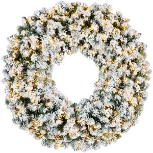 Best Choice Products Artificial Pre-Lit Flocked Fir Christmas Wreath Decoration w/ 2-in-1 LED Lights - 1 of 4