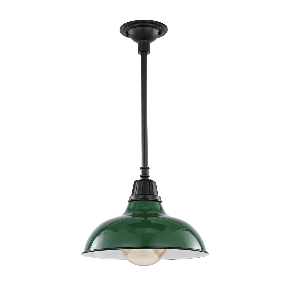 12.25" 1-Light Jasper Farmhouse Industrial Iron LED Pendant Green - JONATHAN Y