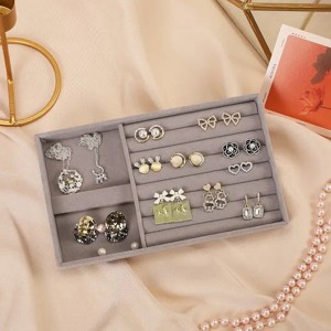 Elegant Jewelry Tray Organizer w/Soft Velvet Lining for Rings Earrings Necklaces,Compact Anti-Scratch Storage Box, Perfect for Dresser Vanity Travel - 1 of 4