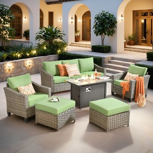 XIZZI 4-Season Outdoor Sofa Set w/ Optional Firepit - 3+2+2 Seating, 4 Colors (Navy, Orange, Green, Beige), Weatherproof Patio Furniture for Yard - 1 of 4