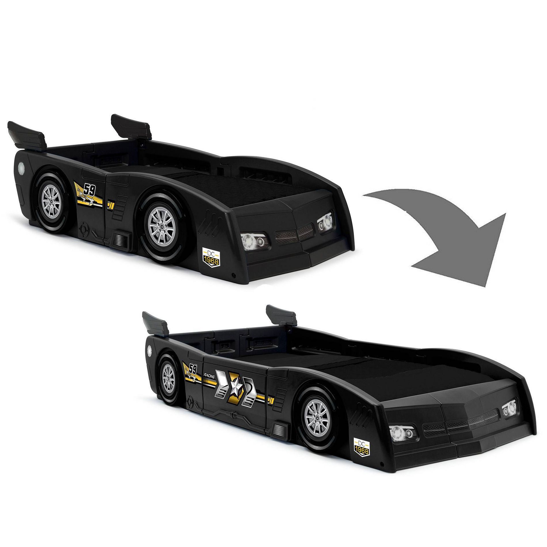 Toddler/Twin Grand Prix Race Car Kids' Bed Black - Delta Children: Plastic Frame, JPMA Certified, No Box Spring Needed