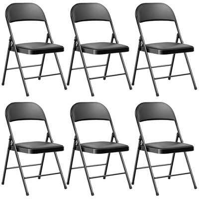 SUGIFT 6 Pack Heavy Duty Black Folding Chairs with Padded PU Leather Seats, Metal Frame, Portable for Indoor/Outdoor