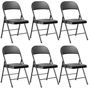SUGIFT 6 Pack Heavy Duty Black Folding Chairs with Padded PU Leather Seats, Metal Frame, Portable for Indoor/Outdoor - 1 of 4