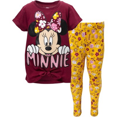 Mickey Mouse & Friends Minnie Mouse Girls Knotted Graphic T-Shirt and Leggings Outfit Set 