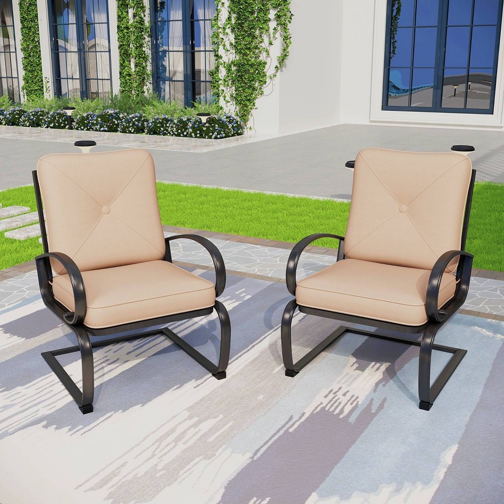 Photos - Garden Furniture 2pk Outdoor C-Spring Arm Chairs with 4" Cushion - Captiva Designs Beige