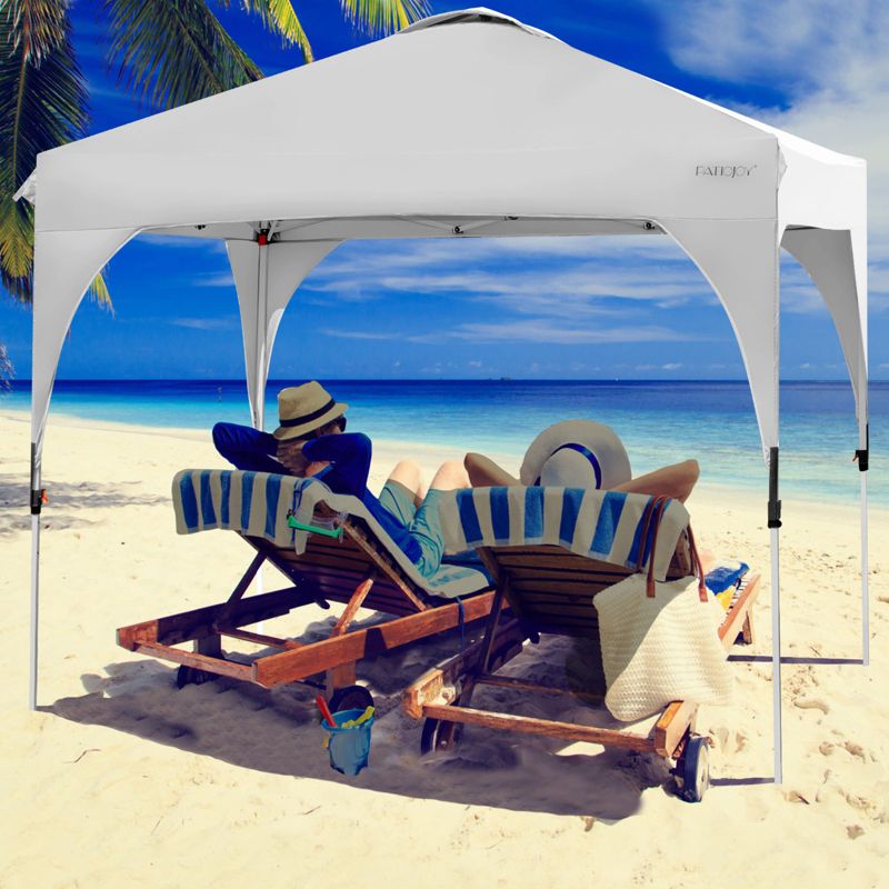 Tangkula Pop-up Canopy Tent 10’ x 10’ Height Adjustable Commercial Instant Canopy w/ Portable Roller Bag Blue/ White/ Grey, 4 of 11
