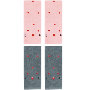 REGALWOVEN Heart Pattern Absorbent Cotton Hand Towels 4 Pack - 1 of 4