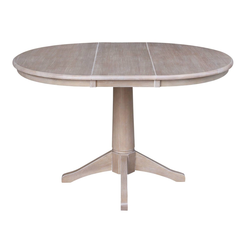 Photos - Garden & Outdoor Decoration 36" Magnolia Round Top Dining Table with 12" Leaf Washed Gray Taupe - International Concepts: Hardwood Pedestal Base, Seats