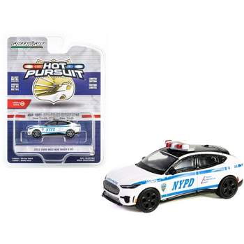 2022 Ford Mustang Mach-E GT White with Blue Stripes "NYPD" "Hot Pursuit" Series 45 1/64 Diecast Model Car by Greenlight