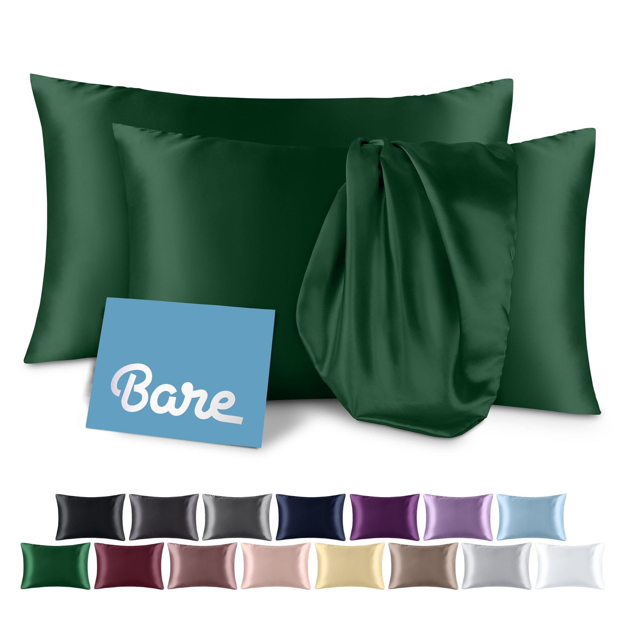 2 Piece Satin Pillowcase Set by Bare Home - Envelope Standard (20 x 26), Forest Green