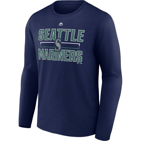 Seattle Mariners Blue Logo T-Shirt Henley Button Collar Short