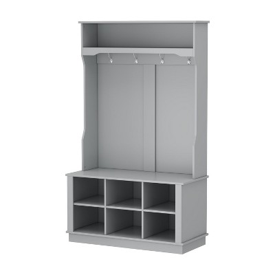 FUFU&GAGA Hall Tree with Bench Coat Rack for Entryway 6 Storage Cube