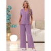 INSPIRE CHIC Women's Turndown Collar Knit Short Sleeve Top with Side Pocket Long Pant Pajamas Set - 2 of 4