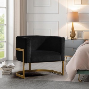 Modern Accent Chair, Velvet Barrel Chair Padded Seat, Upholstered Armchair for Reading/Living Room/Bedroom/Club Side Chairs with Luxury Gold Frame - 1 of 4