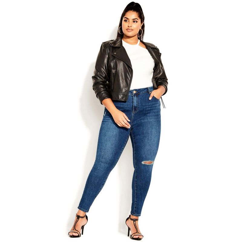 Women's Plus Size Asha Spirit Crop Jean - mid denim | CITY CHIC, 3 of 6
