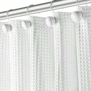 Waffle Fabric White Shower Curtain with Liner Set 72x72 Inch Heavy 290 GSM Waterproof Hotel Quality Rustproof Grommets - 1 of 4
