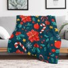 FIONECA Festive Christmas Blanket with Poinsettia Candy Cane Holly and Ornament Design Dark Teal Background 30x40 inches - 3 of 4