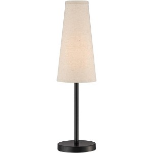 360 Lighting Modern Table Lamp 26" High Espresso Bronze Metal Off White Linen Cone Shade for Bedroom Living Room House Home Bedside Nightstand Office - 1 of 4