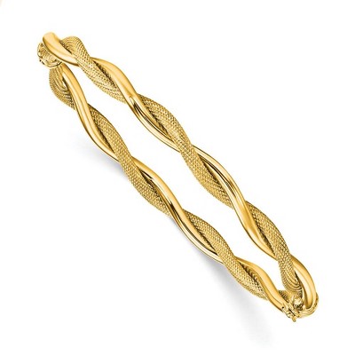 Black Bow Jewelry 5mm 14k Yellow Gold Polished & Textured Twist Hinged Bangle Bracelet