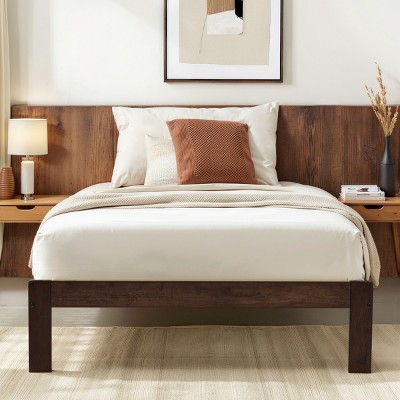 Solid Wood Platform Bed Frame with Wooden Slat Support, Walnut