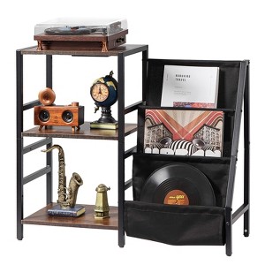 VEVOR Record Player Stand with Charging Station & USB Ports, Holds up to 200 Albums, 3-Tier Turntable Stand with Vinyl Record Storage, Black - 1 of 4