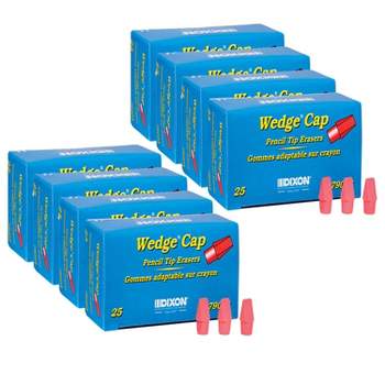 Dixon® Wedge Pencil Cap Erasers, Pink, 25 Per Pack, 8 Packs