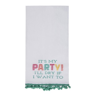 Totalee Gift It’s My Party! Pom Pom Tea Towel Cotton White