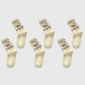 Anna-Kaci Women's 6pk Pink Fuzzy Socks with Dog Embroidery - Cute & Warm Mid-Calf Socks for Casual & Lounge Wear - 1 of 4