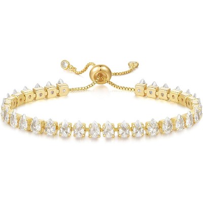 Tennis Bracelet for Women, 14K Gold Plated Cubic Zirconia Adjustable Slider Bracelets Trendy Jewelry Gift