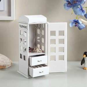 Gulches 11.5" Tall Leather Jewelry Box, British Telephone Design, White - 1 of 4