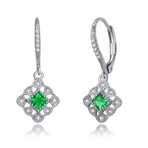 Guili Sterling Silver White Gold Plated Leverback Earrings with Colored CZ, a chic and elegant piece that adds sparkle and charm to any outfit - 1 of 3