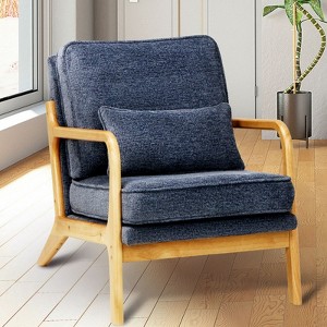 Tufted Accent Armchair with Pillow, Mid-Century Lounge Chair with Wood Frame & Cushioned Seat for Living Room, Bedroom or Office - 1 of 4