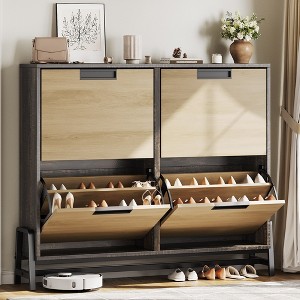Garvee Shoe Storage Cabinet with 2 Flip Drawers, Freestanding Shoe Organizer with Metal Legs, Narrow Shoe Rack Cabinet for Entryway - 1 of 4