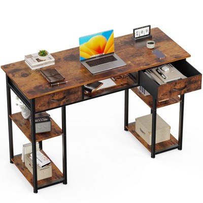 NicBex 47.2 Inch Computer Desk,Home Office Desk with Fabric Drawersand Storage Shelves,Writing Desk with Adjustable Feet for Bedroom