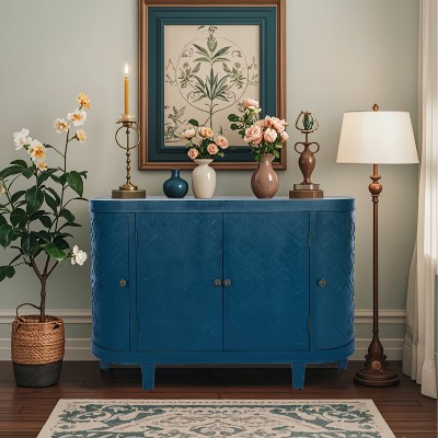VYNXARIA 47'' Oval Storage Cabinet with 4 Doors and Sliding Doors for Stylish Organization