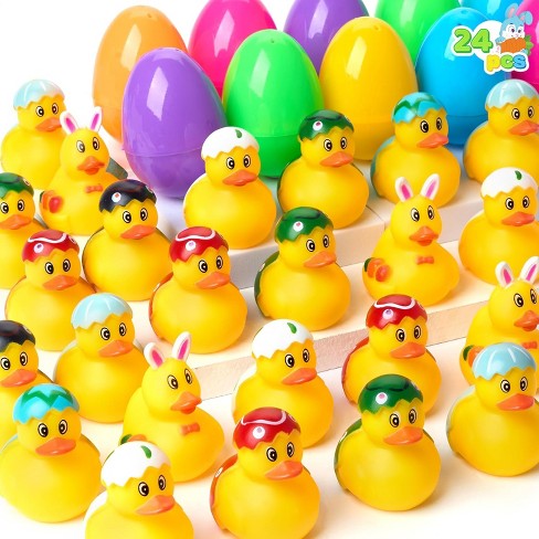 Joyfy 24 Pcs Prefilled Easter Eggs with Rubber Ducks, Variety Duckies for Easter Egg Hunt, Kids Basket Stuffer, Classroom Exchange Gifts - image 1 of 4