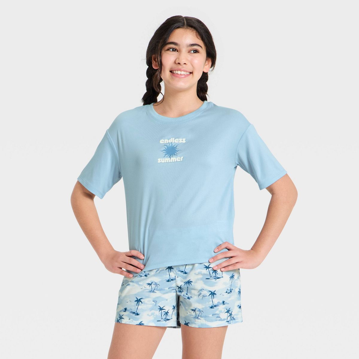 Girls' Oversized 'Endless Summer' Graphic Pajama Top - art class™ Blue